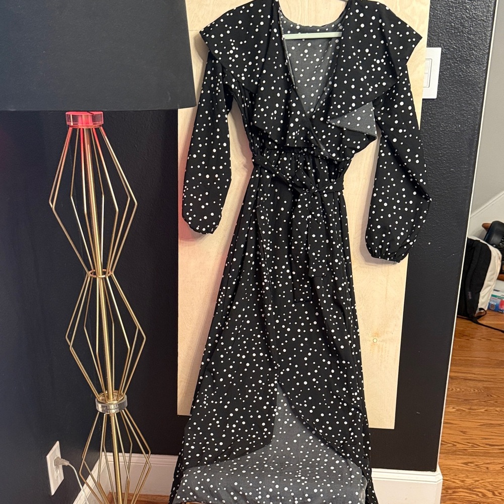 Black Polka Dot Wrap Maxi Dress - Classic Women's Dress